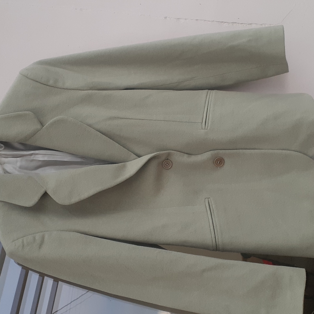 Sisley Italy Sage Green Wool Blazer S Tailored Minimalist Classic Chic - Picture 2 of 7